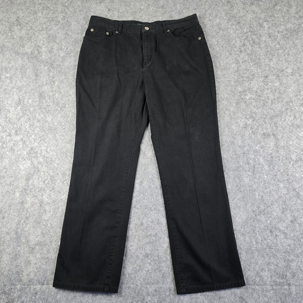 Lauren‎ Ralph Lauren Jeans Co Womens 10P Black Cotton Straight Leg Pants Petite